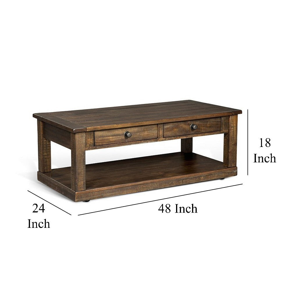 Flint Coffee Table 2 Drawers Shelf Dark Brown Mahogany 48’’ Top BM325518