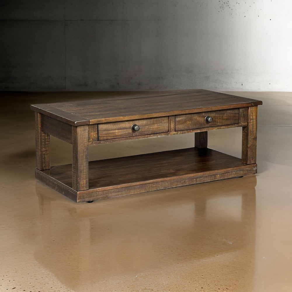Flint Coffee Table, 2 Drawers, Shelf, Dark Brown Mahogany, 48" Top