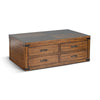 Zinia Coffee Table 4 Drawers Plinth Medium Brown Mindi Wood 50’’ Top BM325522