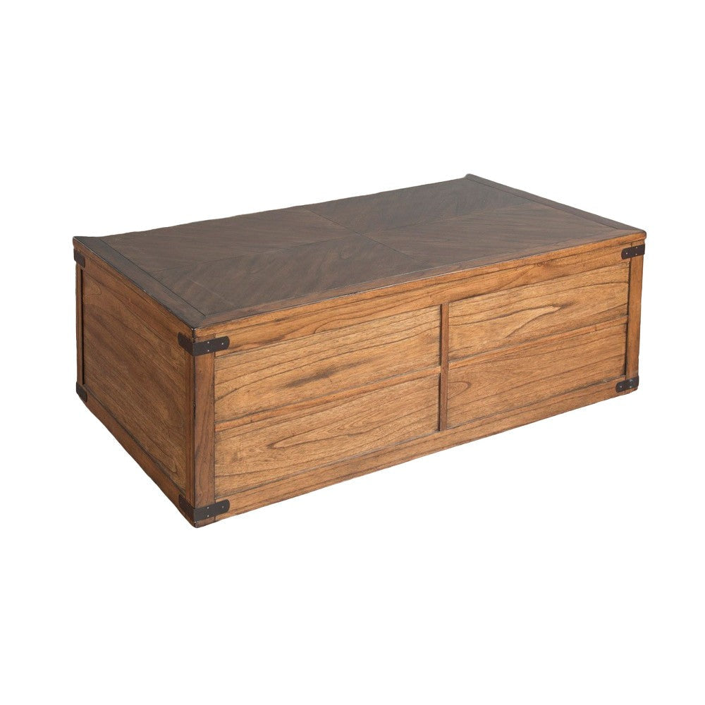 Zinia Coffee Table 4 Drawers Plinth Medium Brown Mindi Wood 50’’ Top BM325522
