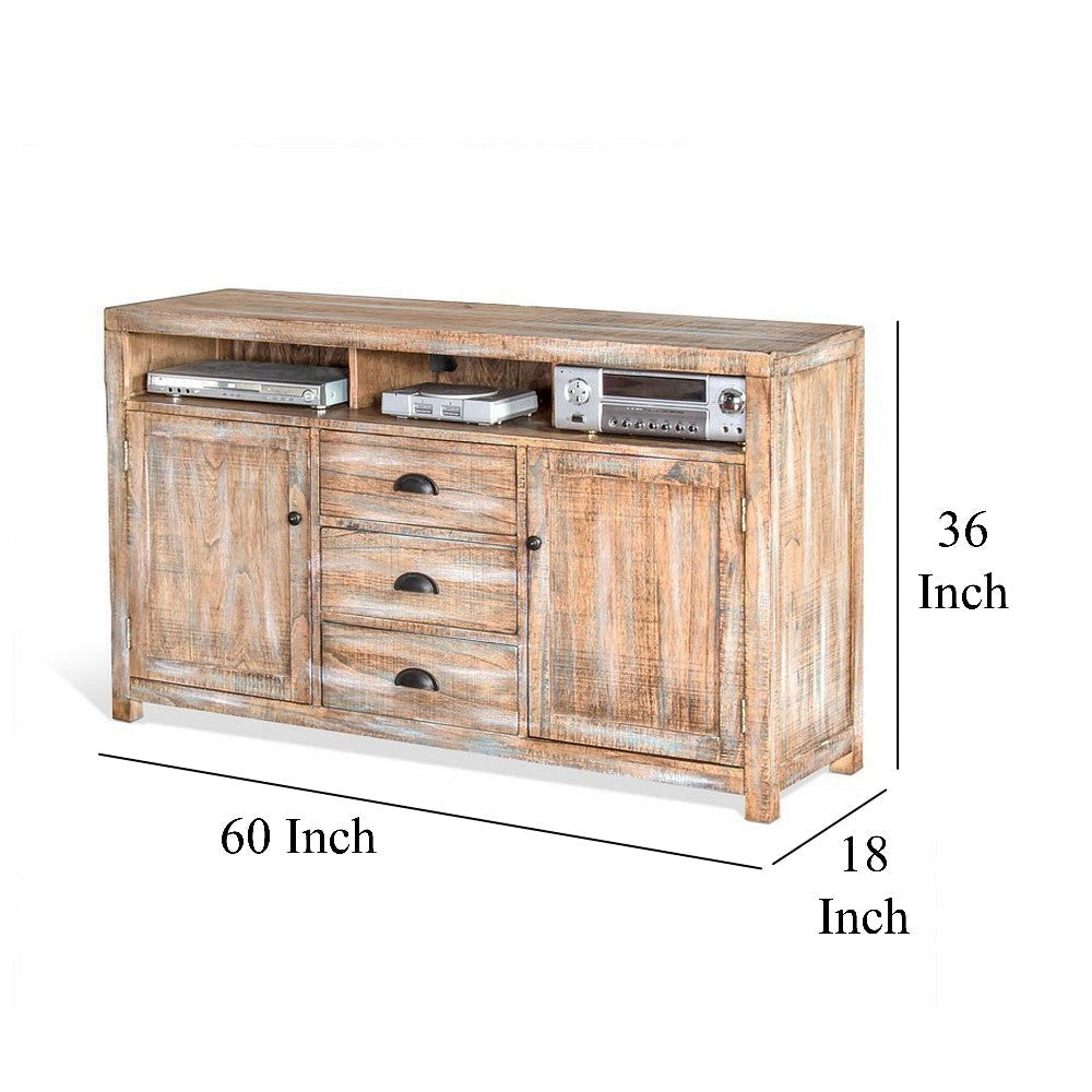 Rany TV Console 60Wx36H Light Brown Mahogany 5 Shelves 3 Drawers BM325528