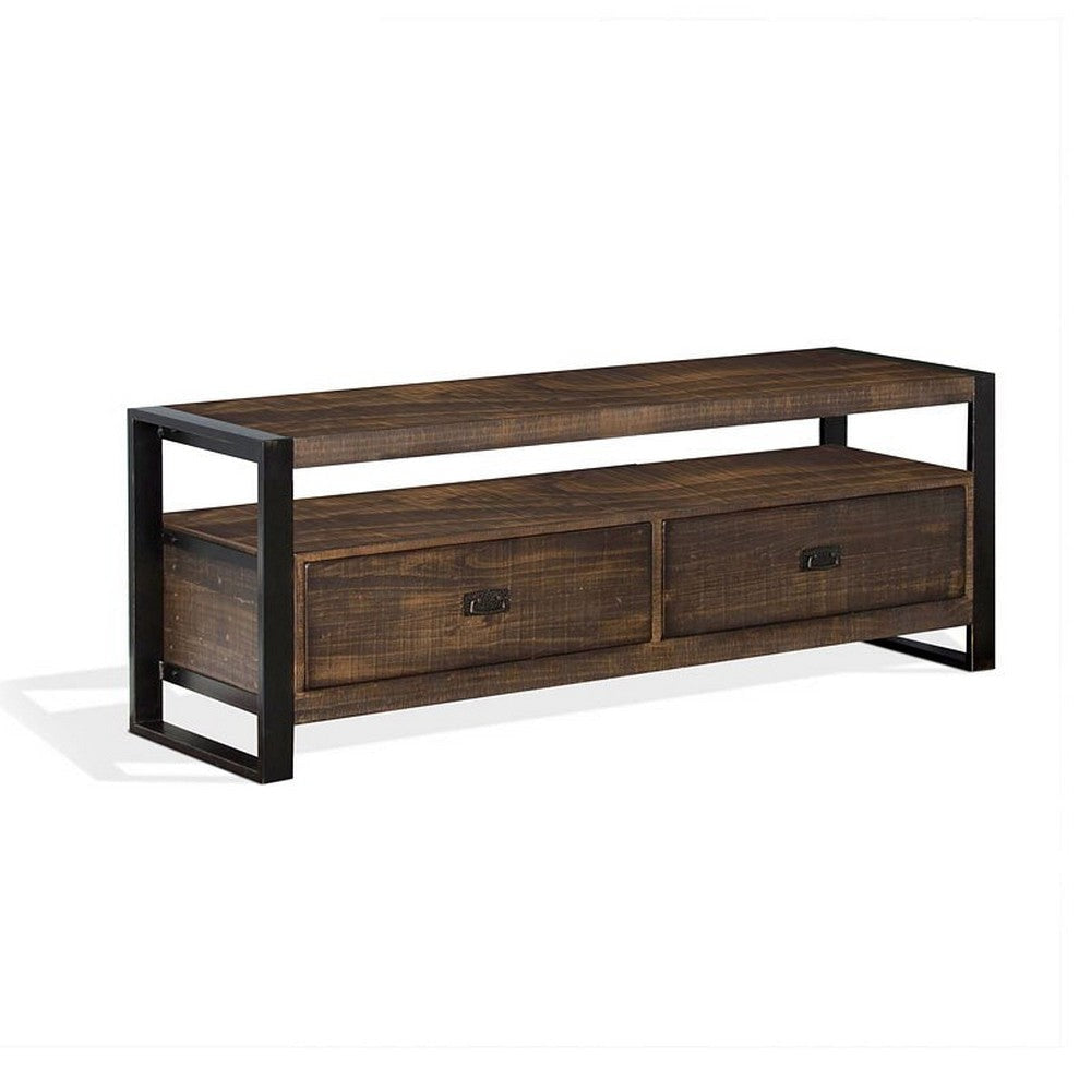 Flint TV Media Console 3 Drawers 2 Shelves Dark Brown Wood 64’’ Top BM325529