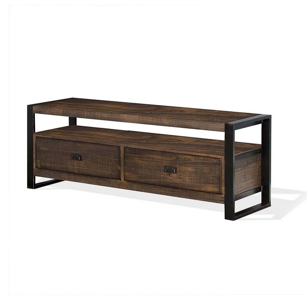 Flint TV Media Console 3 Drawers 2 Shelves Dark Brown Wood 64’’ Top BM325529