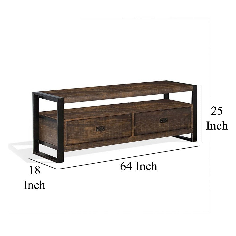 Flint TV Media Console 3 Drawers 2 Shelves Dark Brown Wood 64’’ Top BM325529