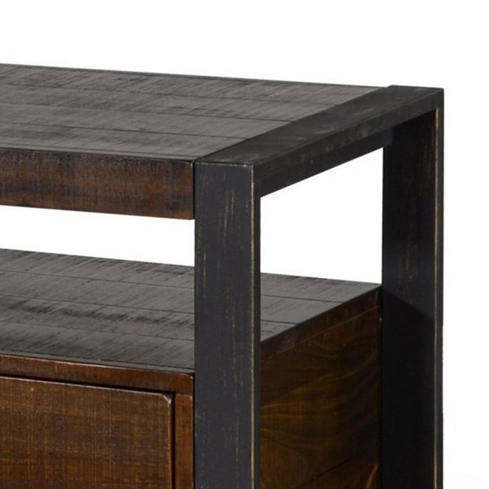 Flint TV Media Console 3 Drawers 2 Shelves Dark Brown Wood 78’’ Top BM325530