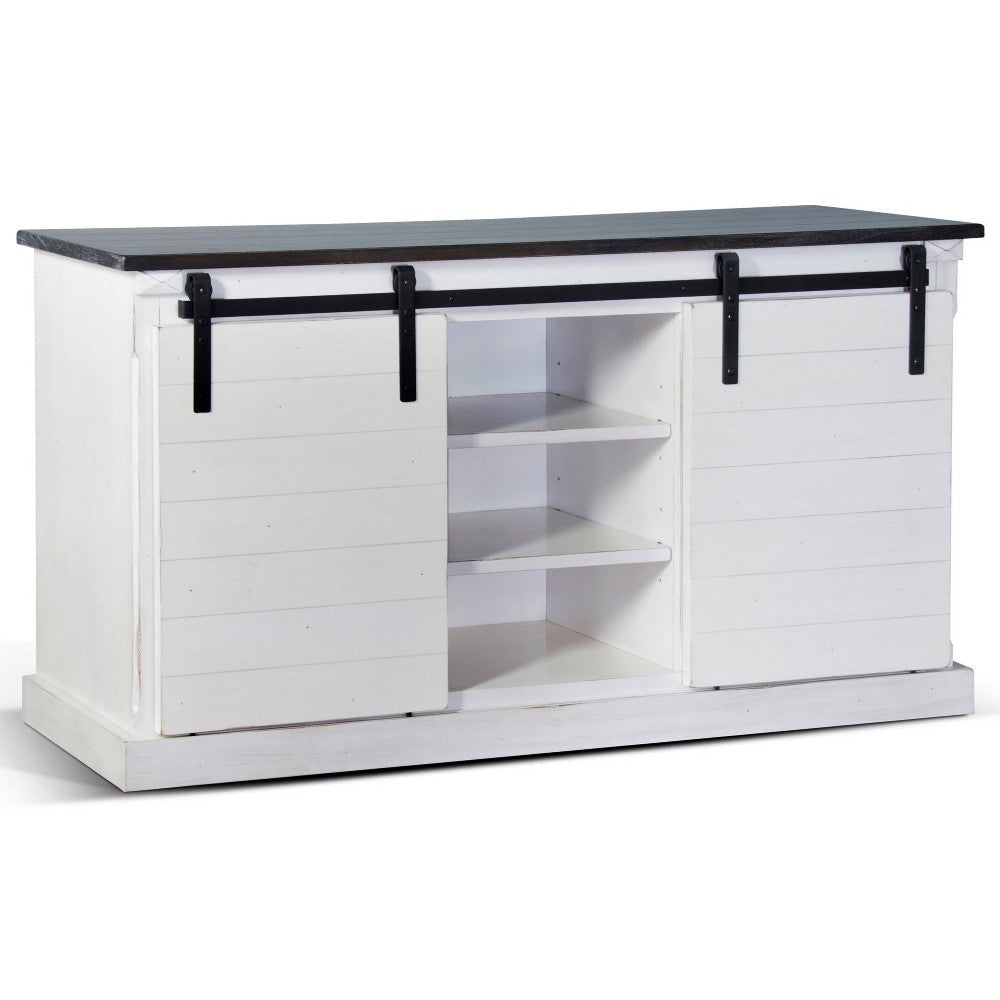 Zena TV Media Console 3 Shelves 2 Barn Doors White Brown 65’’ Top BM325533