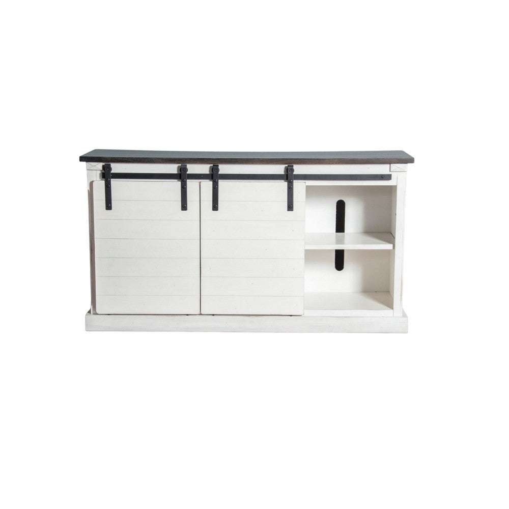 Zena TV Media Console 3 Shelves 2 Barn Doors White Brown 65’’ Top BM325533