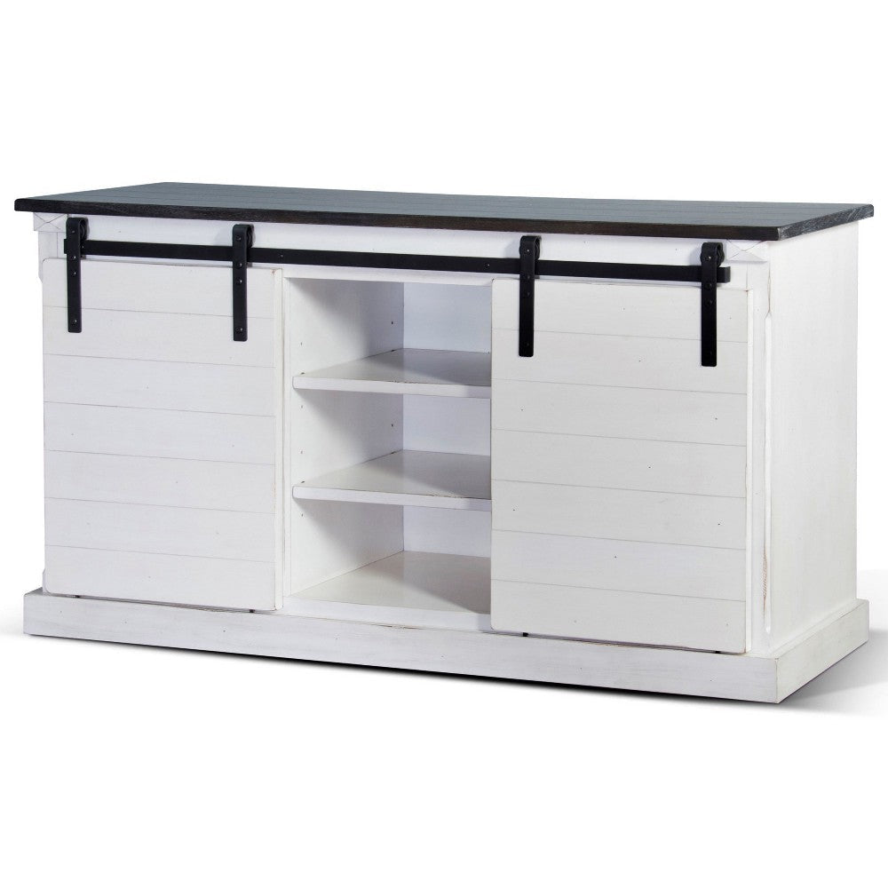 Zena TV Media Console 3 Shelves 2 Barn Doors White Brown 65’’ Top BM325533