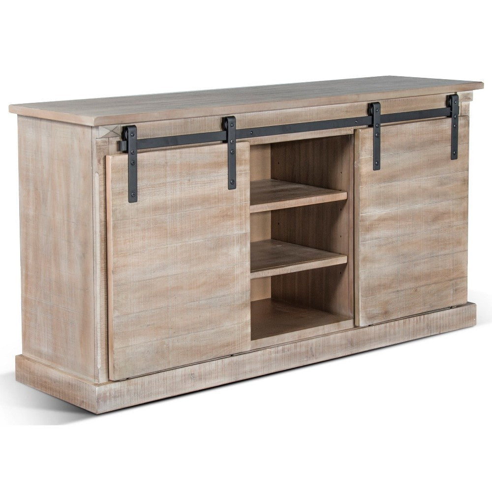 Zena TV Media Console 3 Shelves 2 Barn Doors Taupe Wood 65’’ Top BM325534