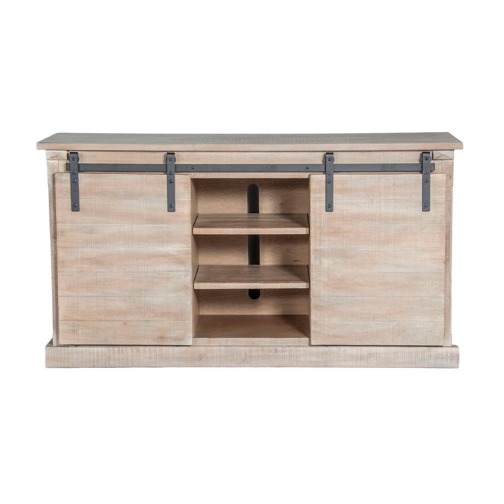 Zena TV Media Console 3 Shelves 2 Barn Doors Taupe Wood 65’’ Top BM325534