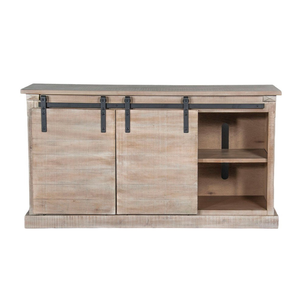 Zena TV Media Console 3 Shelves 2 Barn Doors Taupe Wood 65’’ Top BM325534