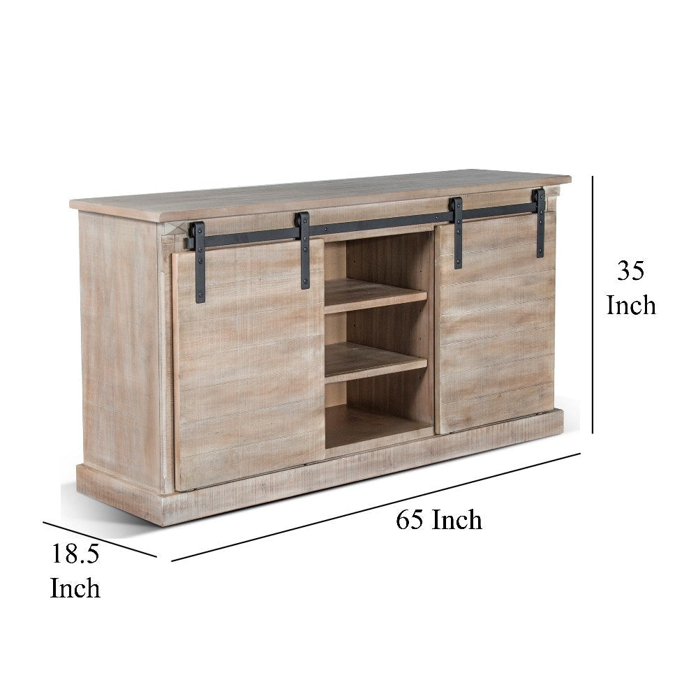 Zena TV Media Console 3 Shelves 2 Barn Doors Taupe Wood 65’’ Top BM325534