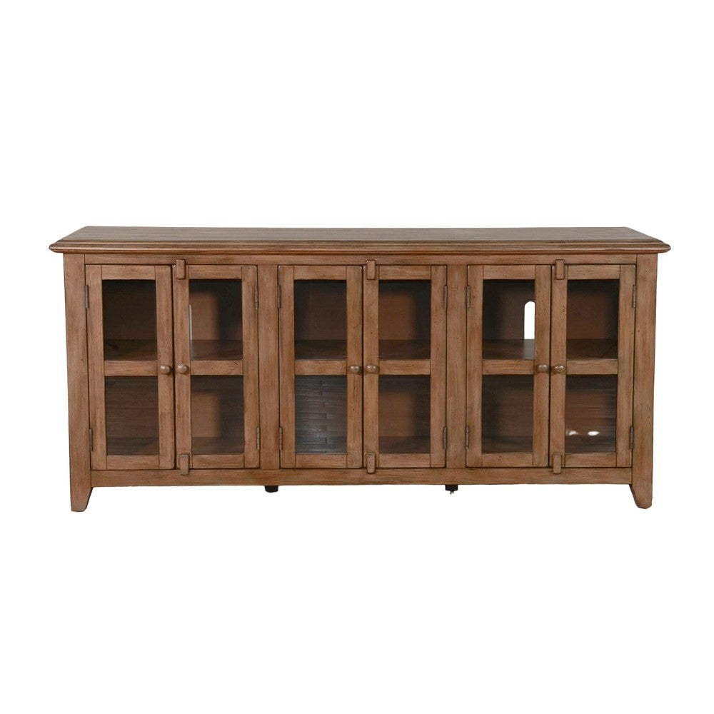 Yael TV Media Console 6 Shelves Glass Doors Light Brown Wood 70’’ BM325537