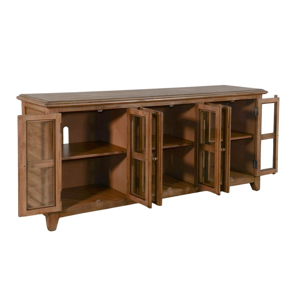 Yael TV Media Console 6 Shelves Glass Doors Light Brown Wood 70’’ BM325537