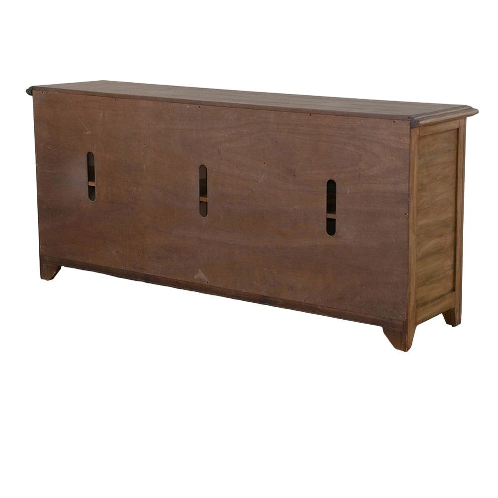 Yael TV Media Console 6 Shelves Glass Doors Light Brown Wood 70’’ BM325537