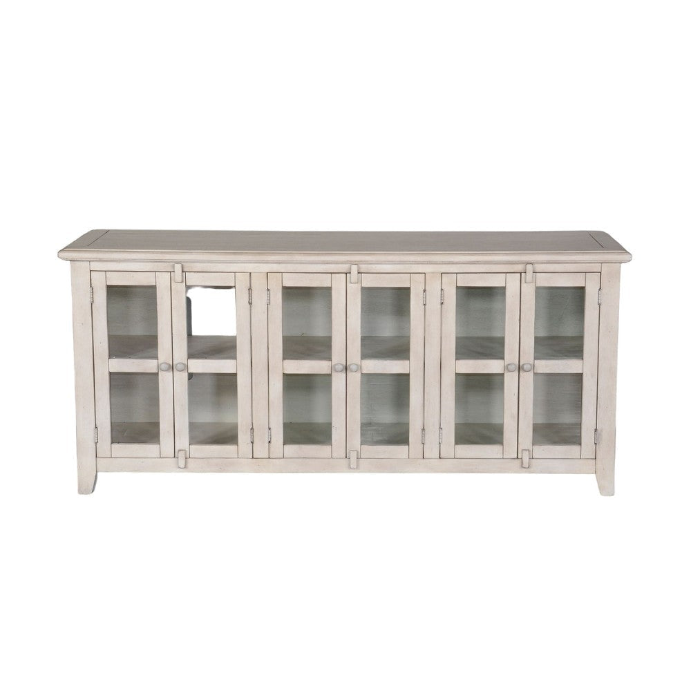 Yael TV Media Console 6 Shelves Glass Doors White Mahogany 70’’ Top BM325539