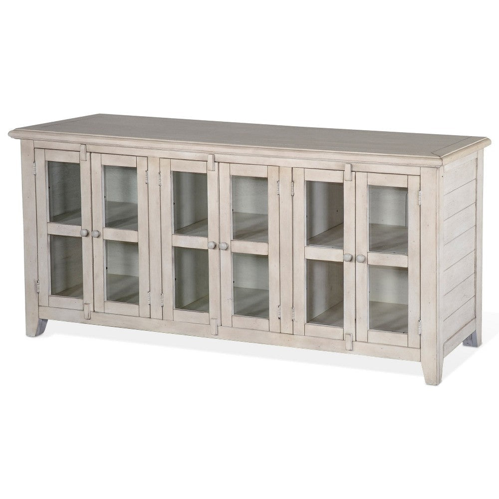 Yael TV Media Console 6 Shelves Glass Doors White Mahogany 70’’ Top BM325539