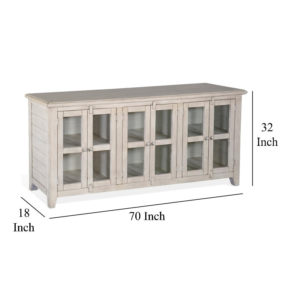 Yael TV Media Console 6 Shelves Glass Doors White Mahogany 70’’ Top BM325539
