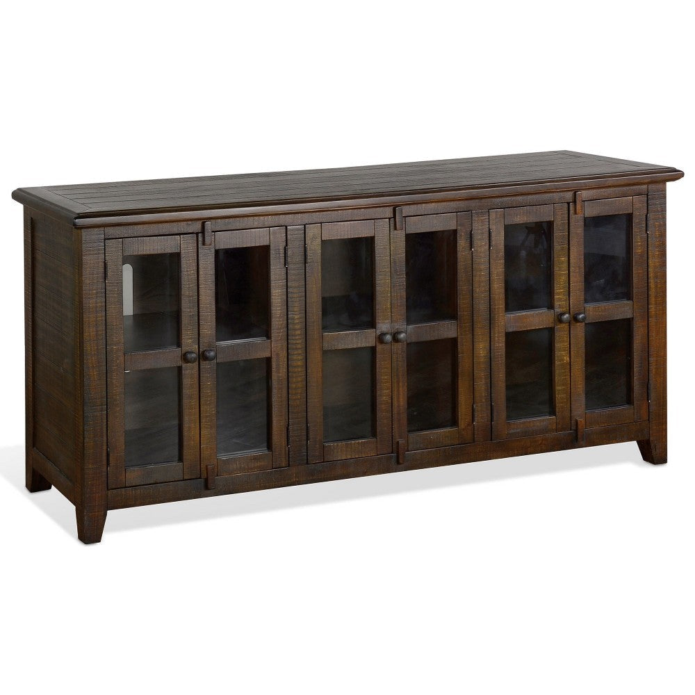 Yael TV Media Console 6 Shelves Glass Doors Dark Brown Wood 70’’ BM325540