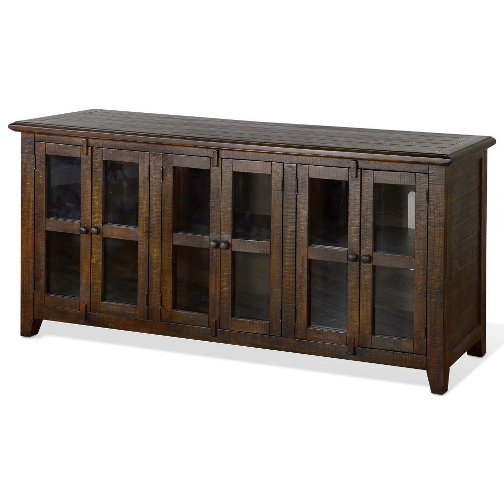 Yael TV Media Console 6 Shelves Glass Doors Dark Brown Wood 70’’ BM325540
