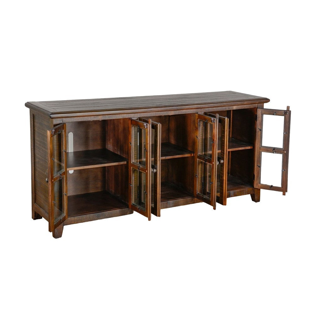Yael TV Media Console 6 Shelves Glass Doors Dark Brown Wood 70’’ BM325540