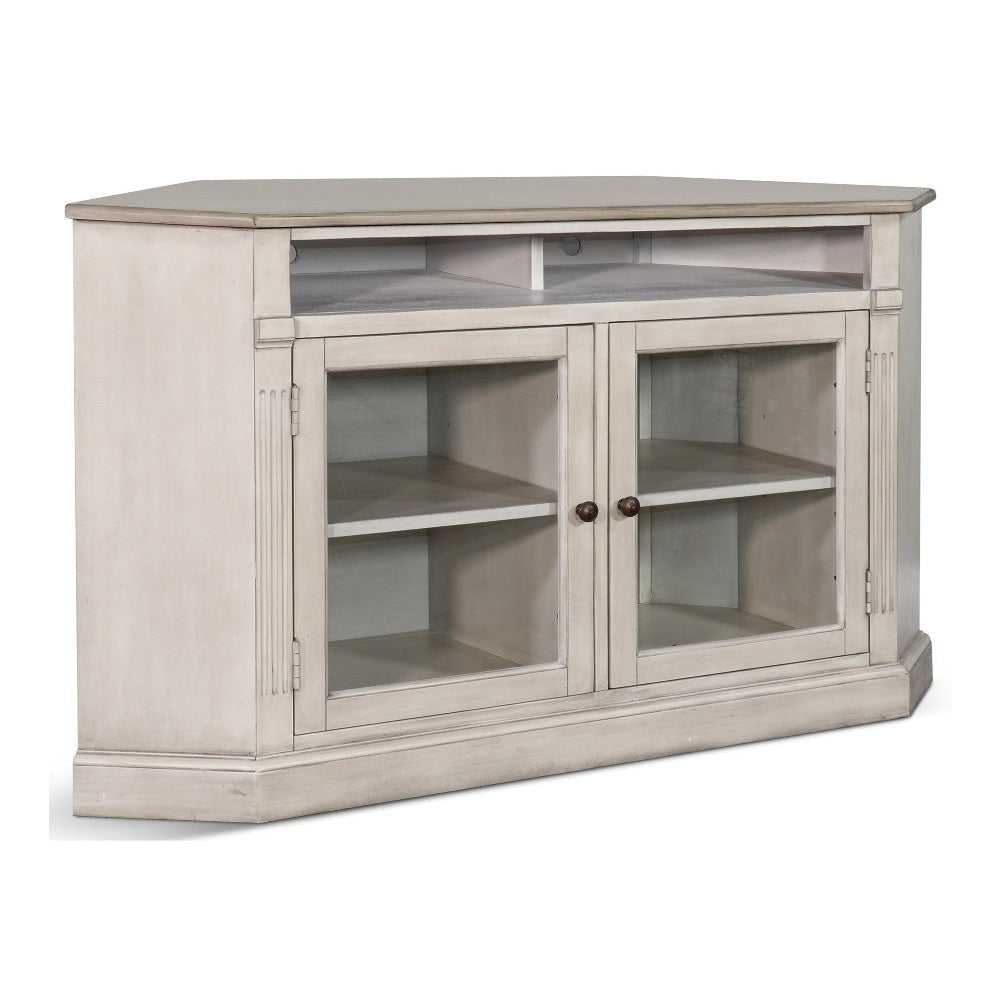 Sain Corner TV Media Console 6 Shelves 2 Glass Door 55’’ Taupe Wood BM325542