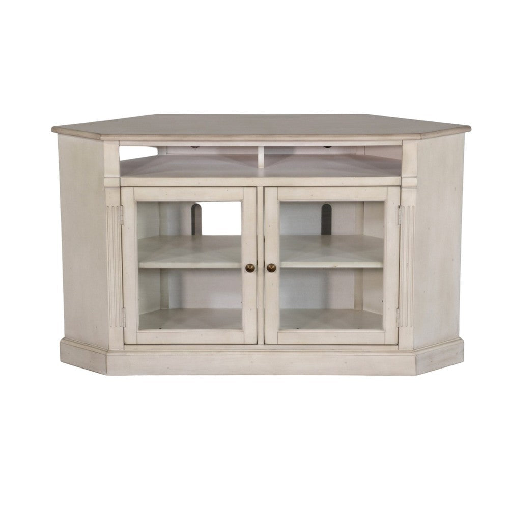 Sain Corner TV Media Console 6 Shelves 2 Glass Door 55’’ Taupe Wood BM325542