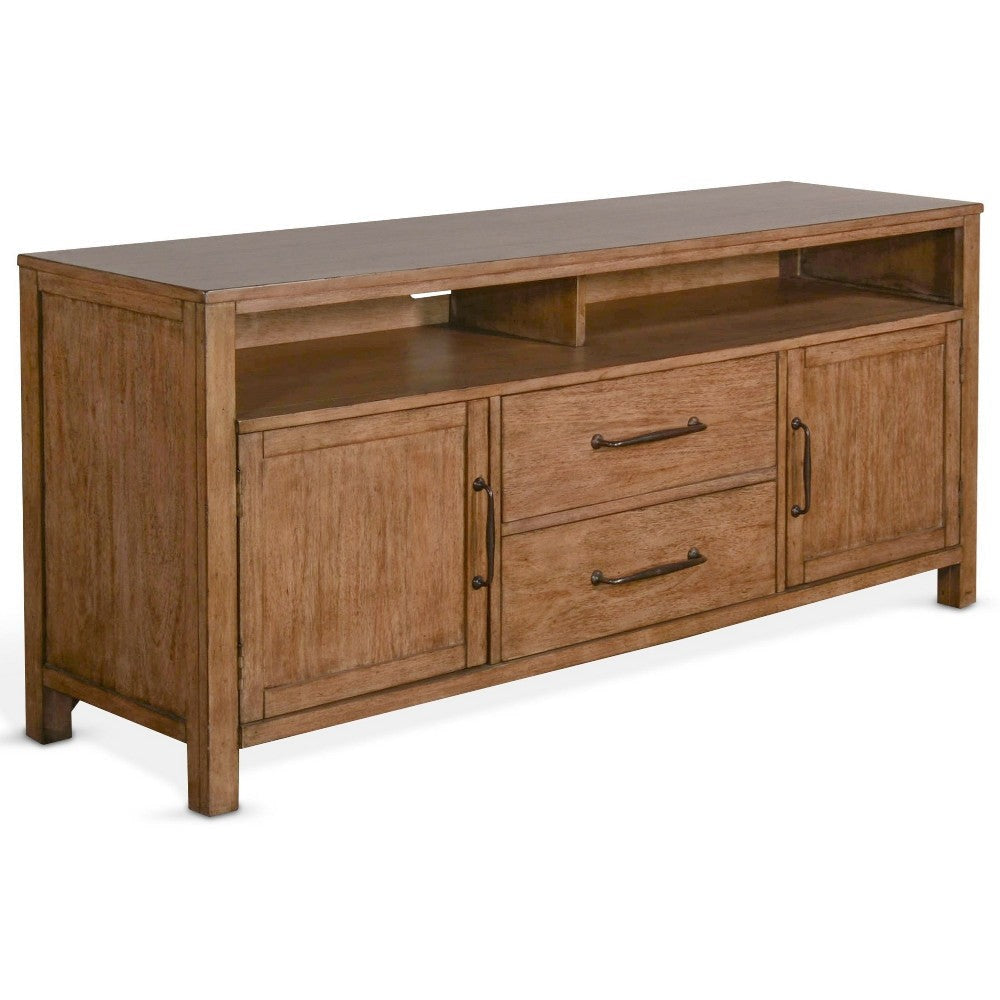 Yael TV Media Console 4 Shelves 2 Drawers Light Brown Wood 66’’ BM325544