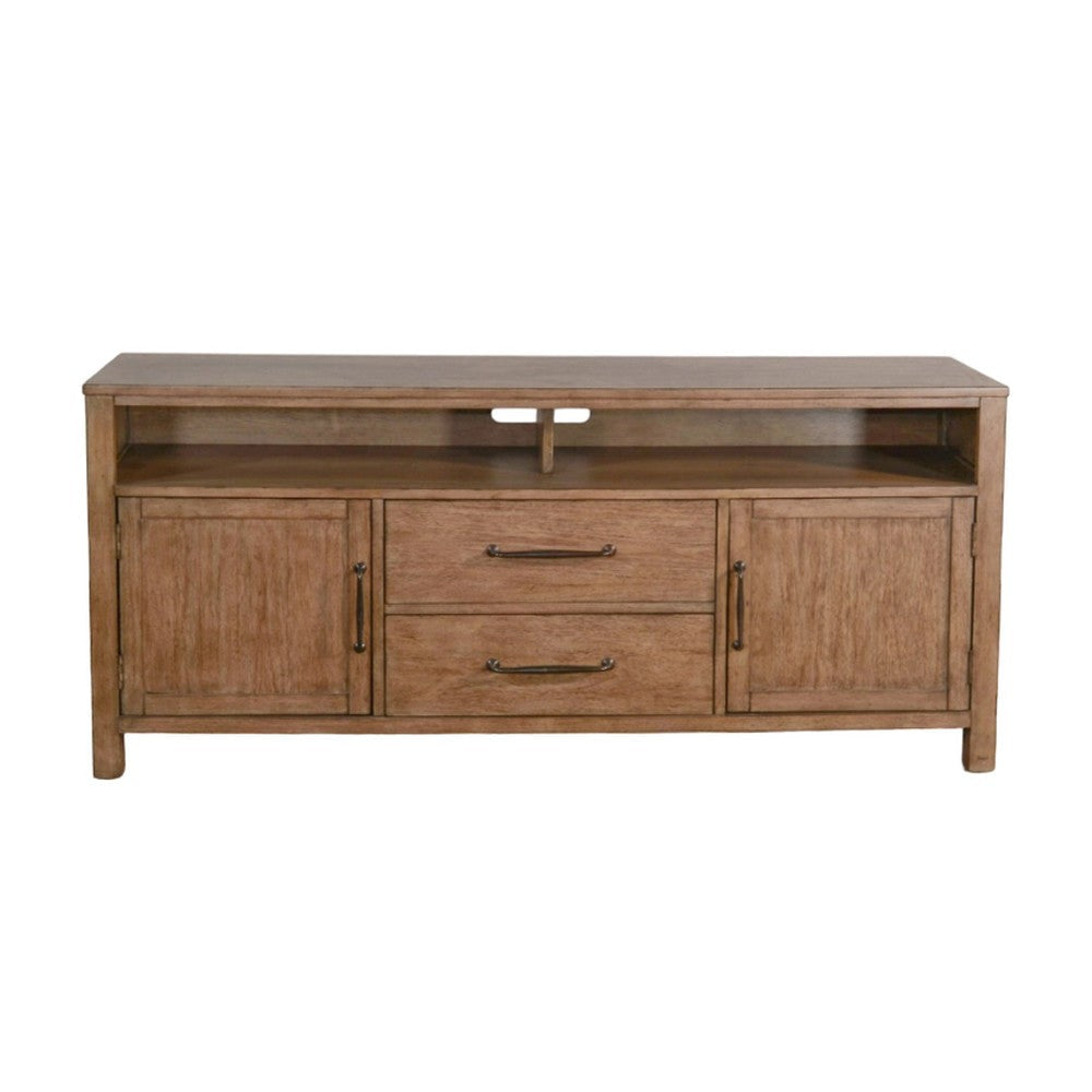 Yael TV Media Console 4 Shelves 2 Drawers Light Brown Wood 66’’ BM325544