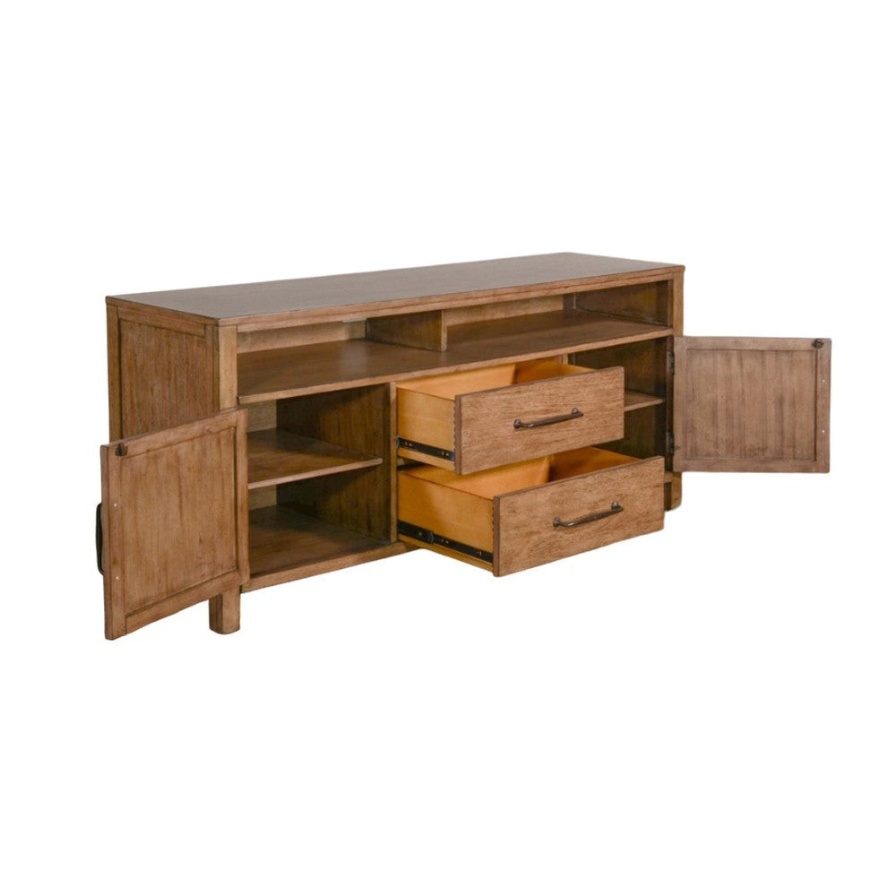 Yael TV Media Console 4 Shelves 2 Drawers Light Brown Wood 66’’ BM325544