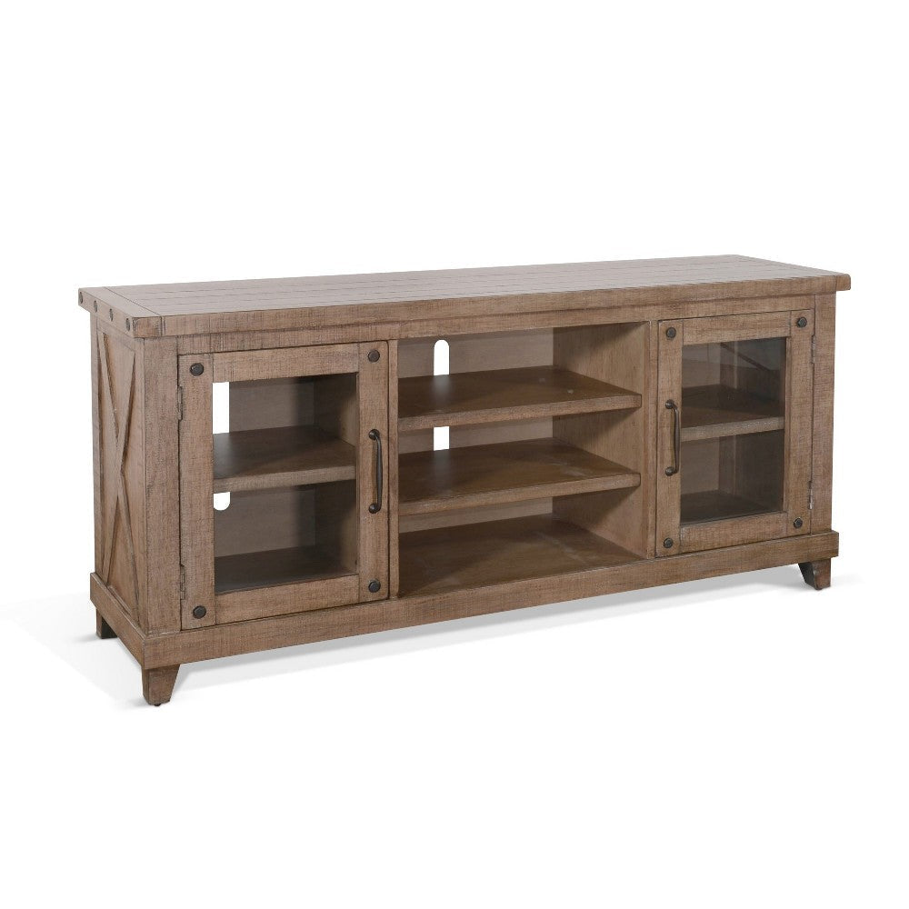 Anva TV Media Console Shelves Doors Light Brown Mahogany 64’’ Top BM325545