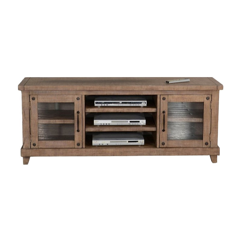 Anva TV Media Console Shelves Doors Light Brown Mahogany 64’’ Top BM325545