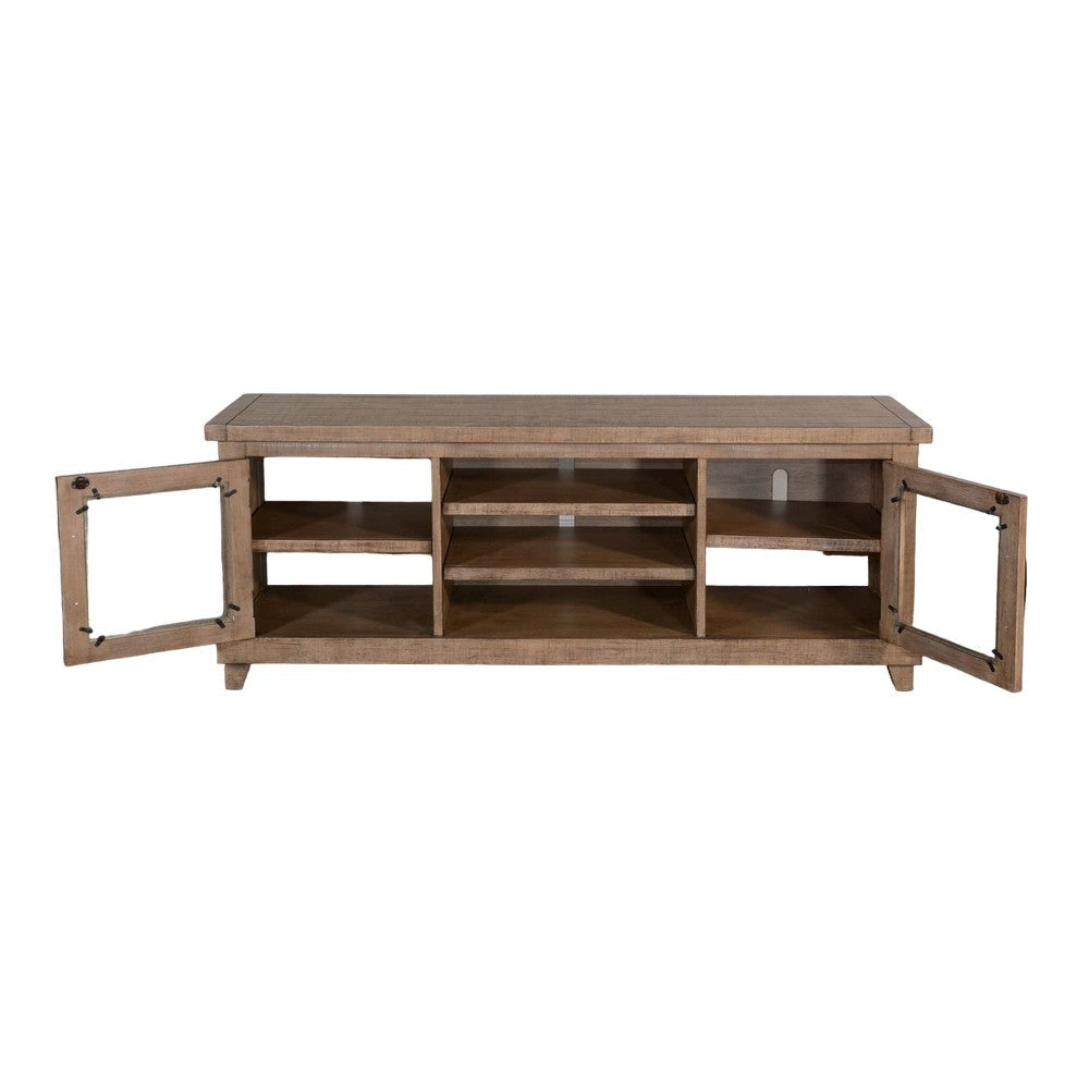 Anva TV Media Console Shelves Doors Light Brown Mahogany 64’’ Top BM325545