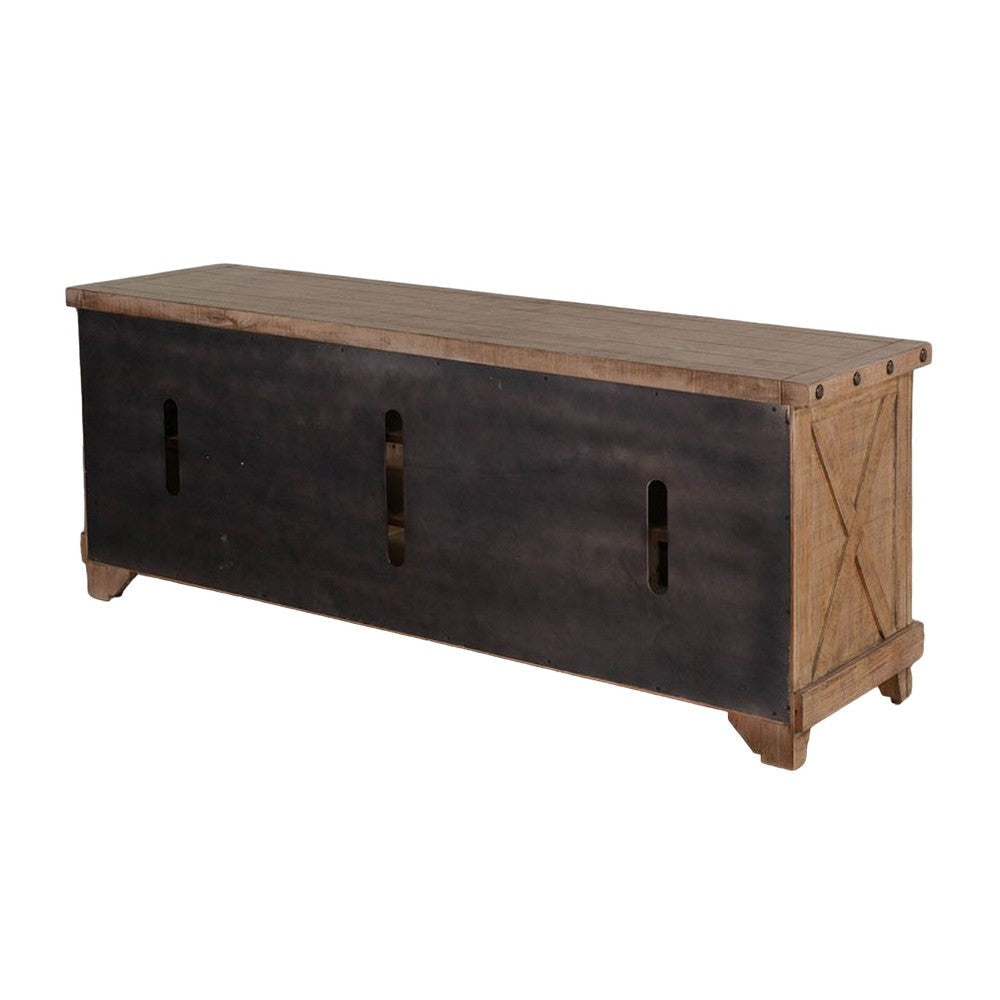 Anva TV Media Console Shelves Doors Light Brown Mahogany 64’’ Top BM325545