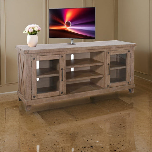 Anva TV Media Console, Shelves, Doors, Light Brown Mahogany, 64" Top