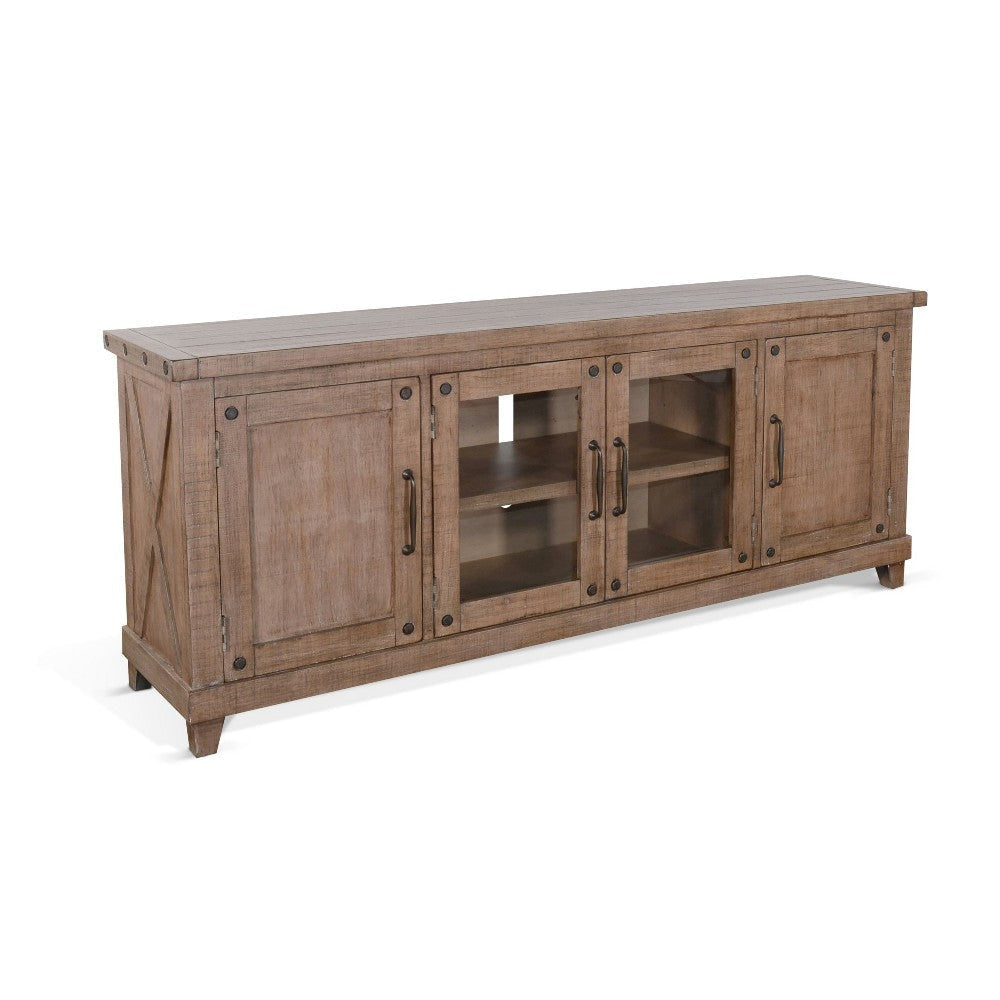 Anva TV Media Console Shelves Doors Light Brown Mahogany 74’’ Top BM325546