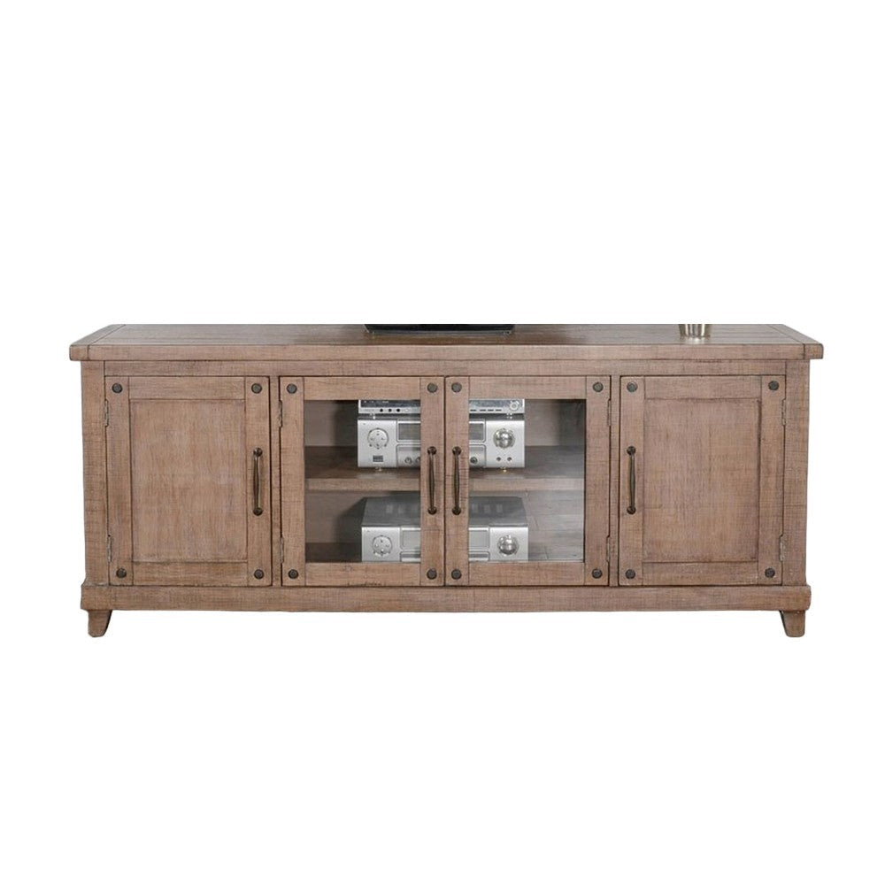 Anva TV Media Console Shelves Doors Light Brown Mahogany 74’’ Top BM325546