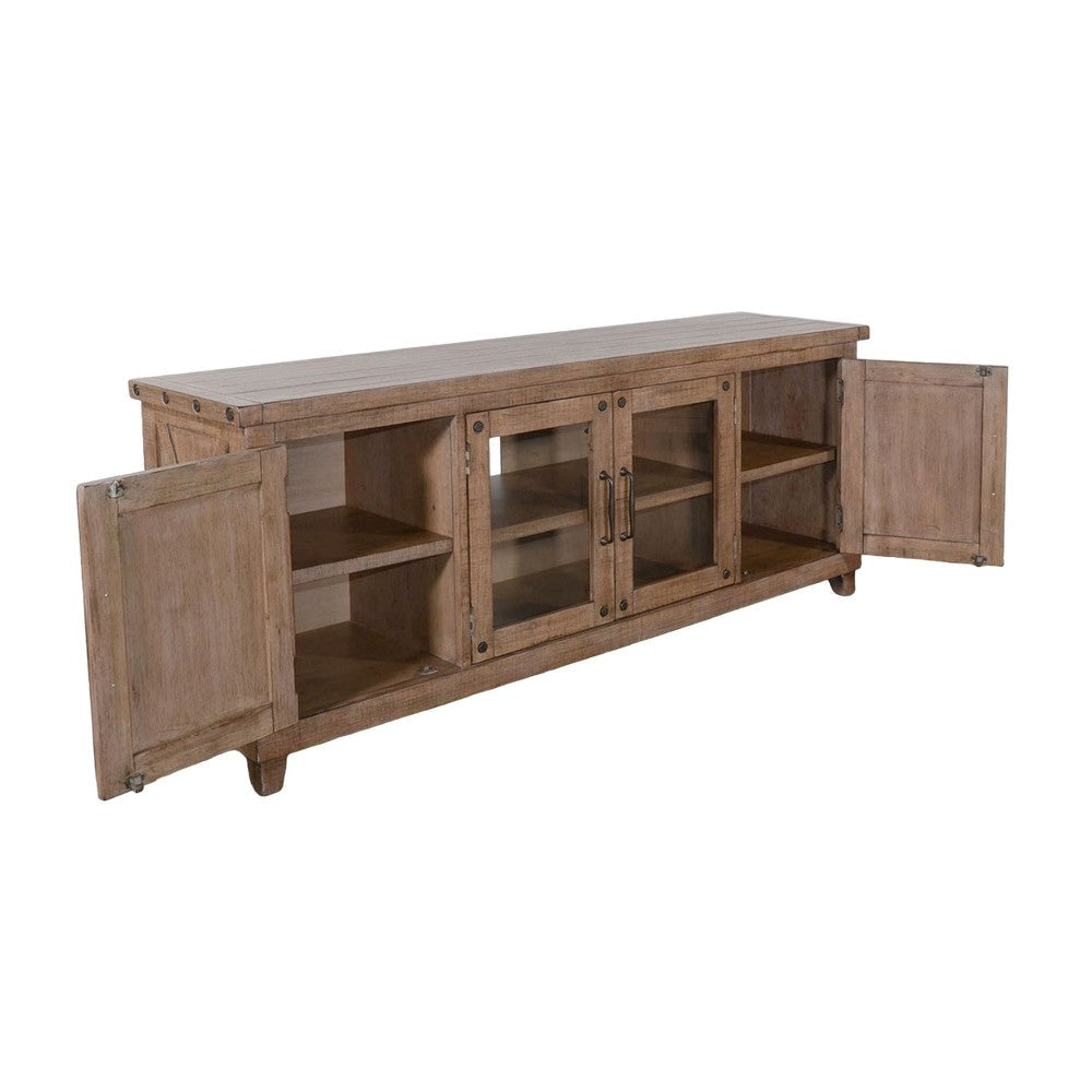 Anva TV Media Console Shelves Doors Light Brown Mahogany 74’’ Top BM325546