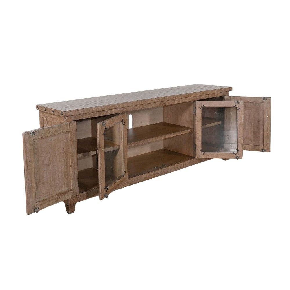 Anva TV Media Console Shelves Doors Light Brown Mahogany 74’’ Top BM325546