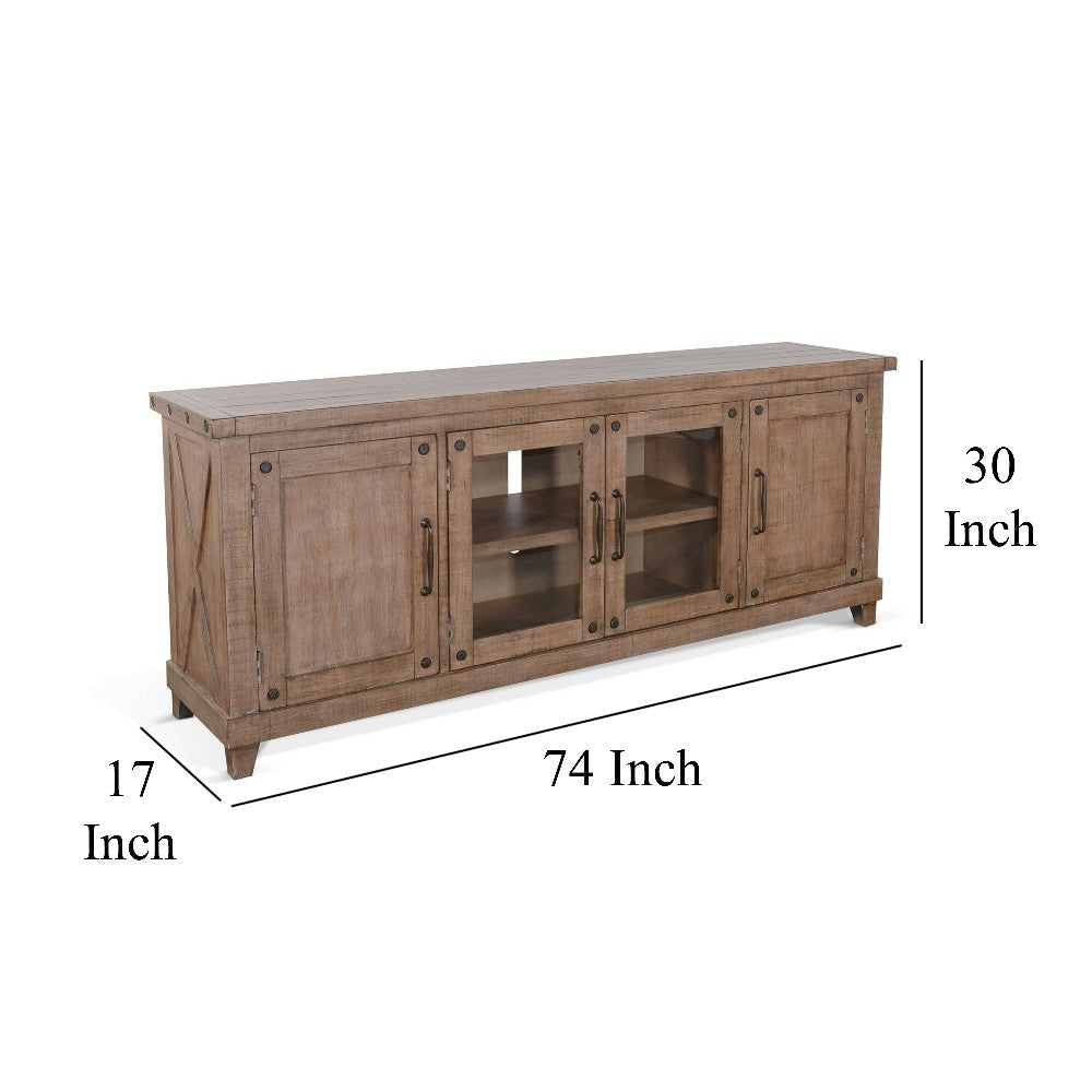 Anva TV Media Console Shelves Doors Light Brown Mahogany 74’’ Top BM325546