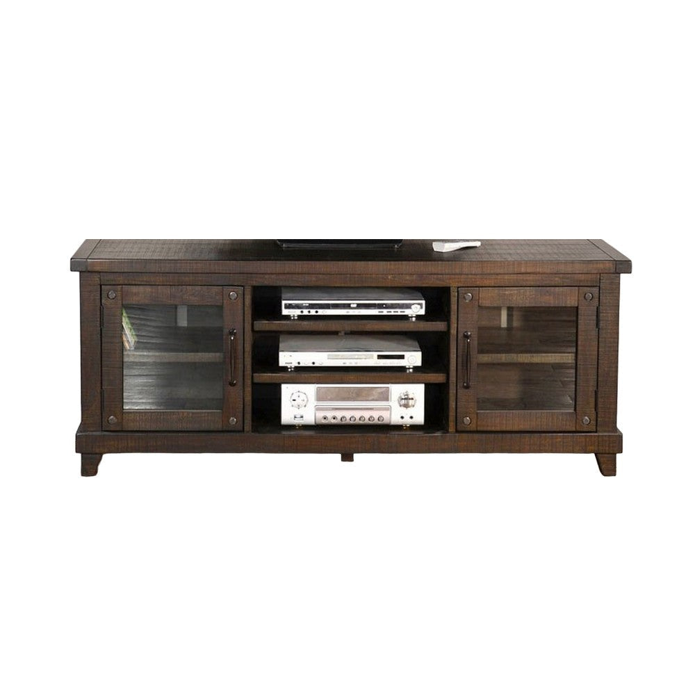 Anva TV Media Console Shelves Doors Dark Brown Mahogany 64’’ Top BM325547