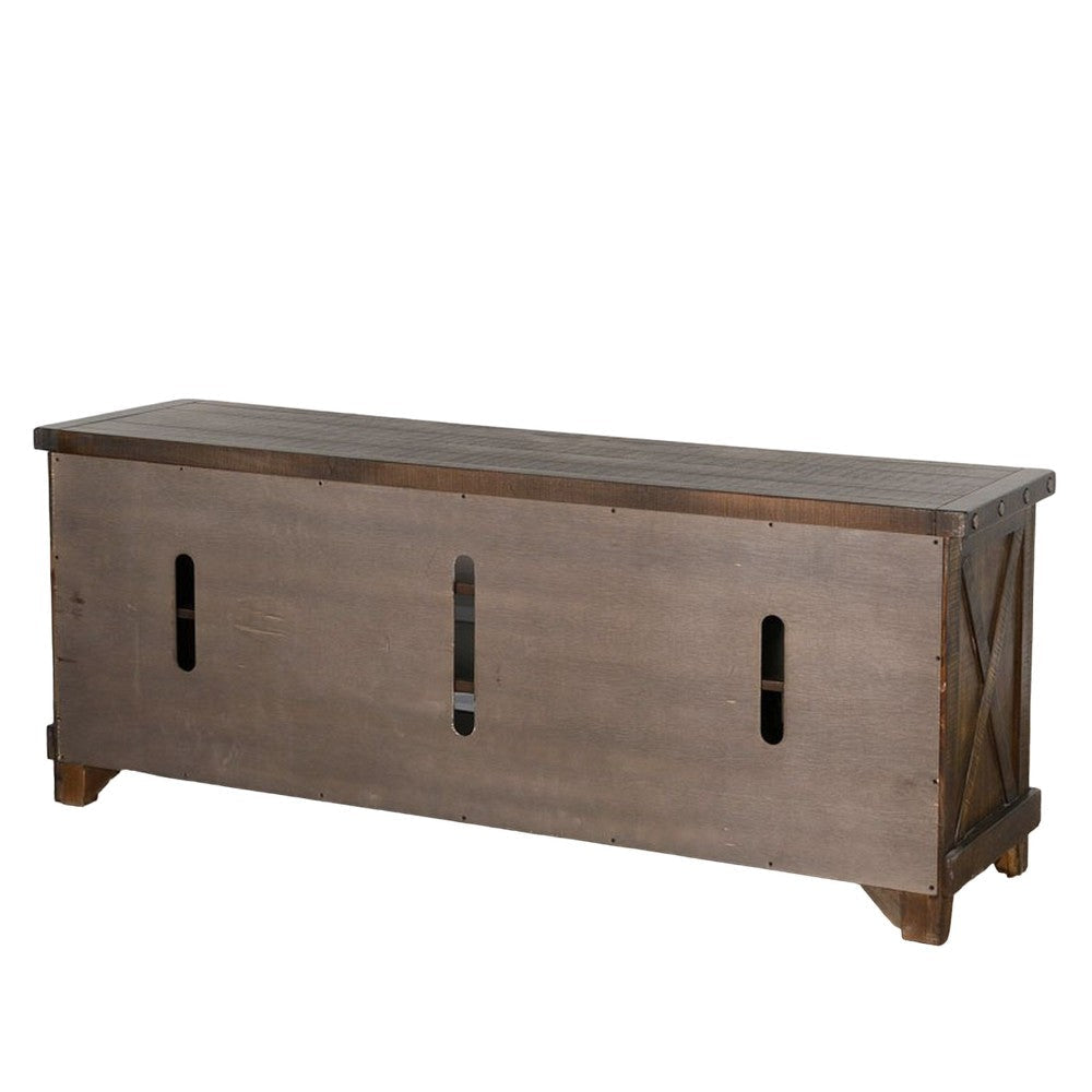 Anva TV Media Console Shelves Doors Dark Brown Mahogany 64’’ Top BM325547