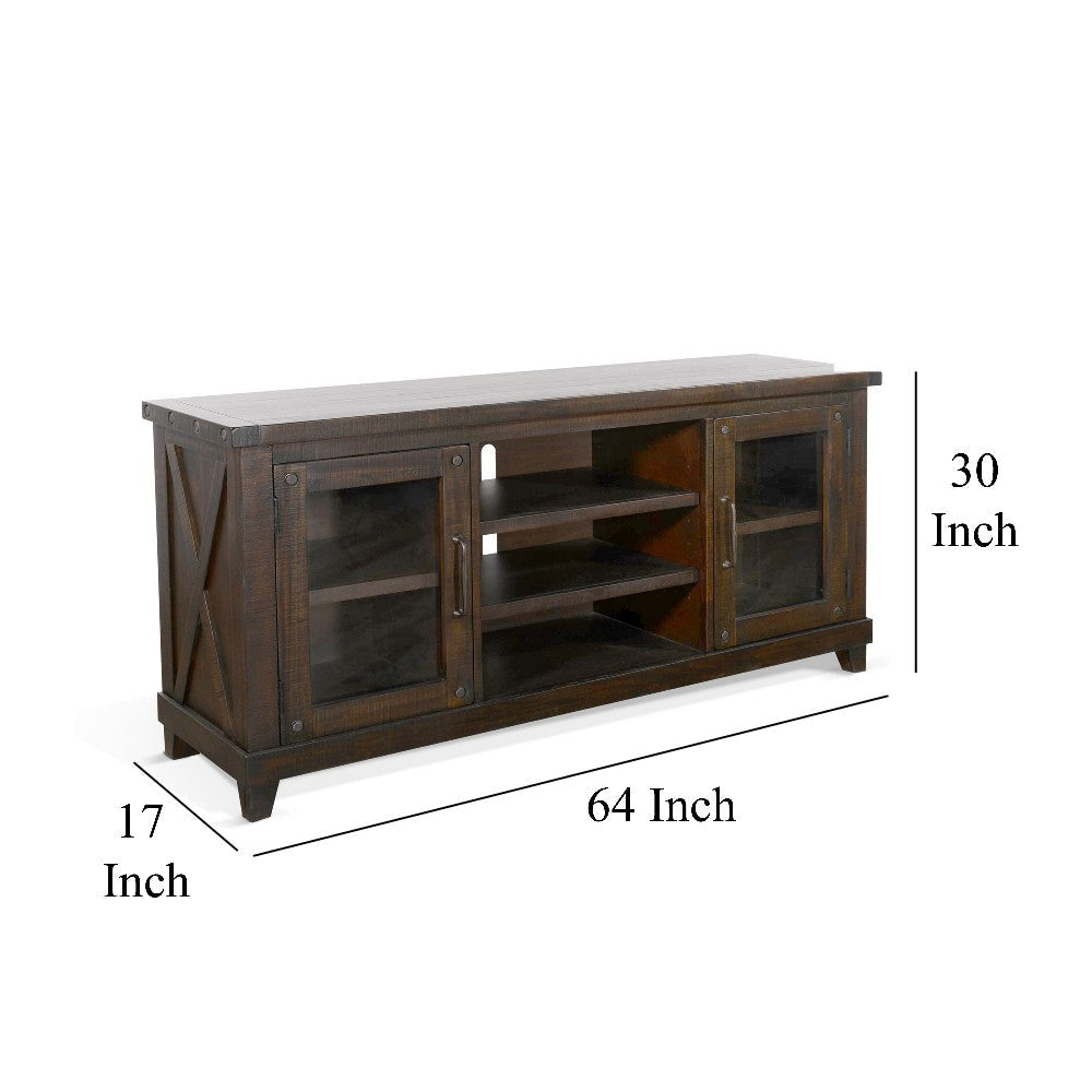 Anva TV Media Console Shelves Doors Dark Brown Mahogany 64’’ Top BM325547