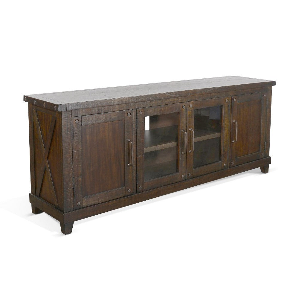 Anva TV Media Console Shelves Doors Dark Brown Mahogany 74’’ Top BM325548