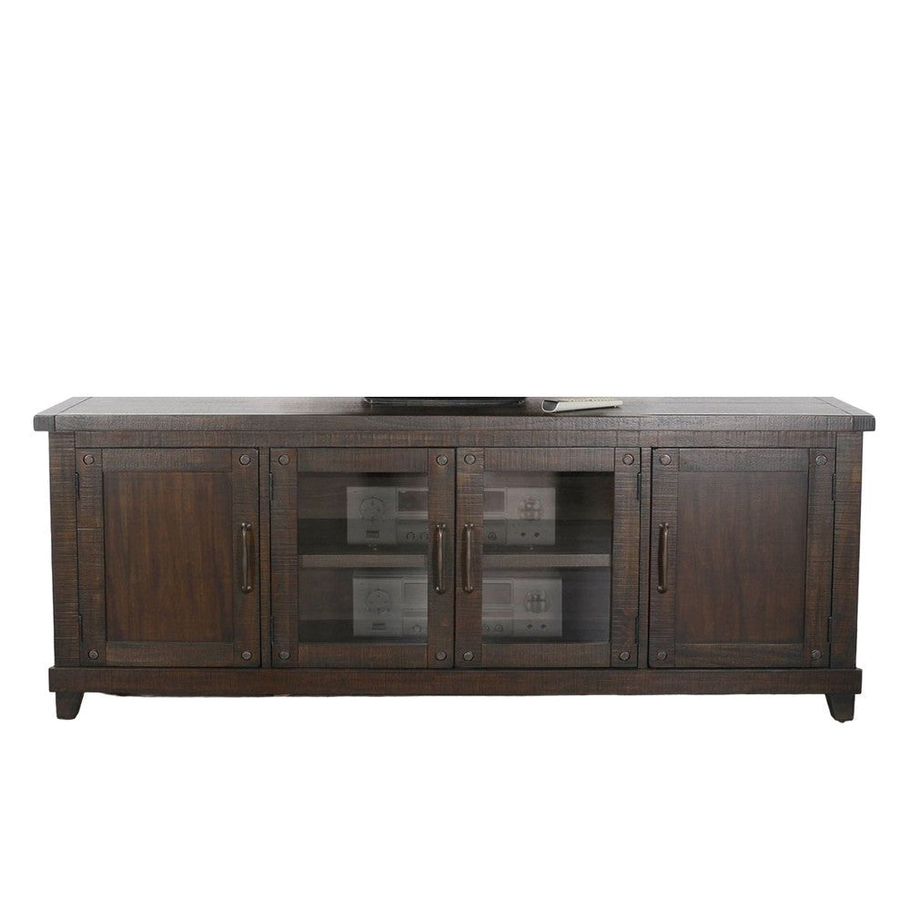Anva TV Media Console Shelves Doors Dark Brown Mahogany 74’’ Top BM325548