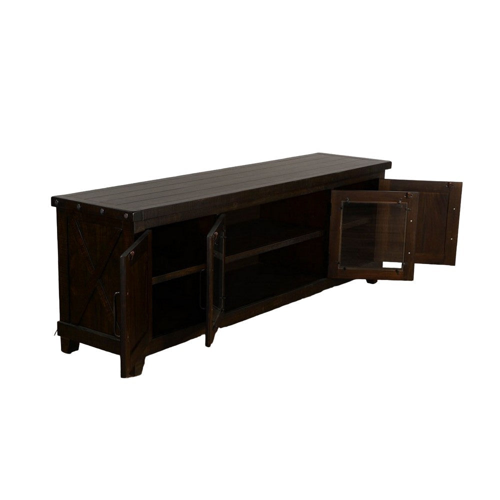 Anva TV Media Console Shelves Doors Dark Brown Mahogany 74’’ Top BM325548