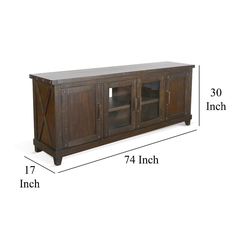 Anva TV Media Console Shelves Doors Dark Brown Mahogany 74’’ Top BM325548