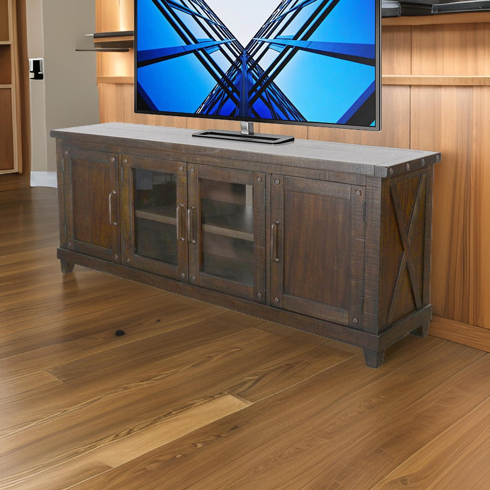 Anva TV Media Console, Shelves, Doors, Dark Brown Mahogany, 74" Top