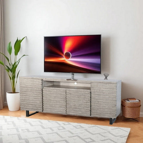 Zeka TV Media Entertainment Console, Fluted Doors, Light Gray 72"
