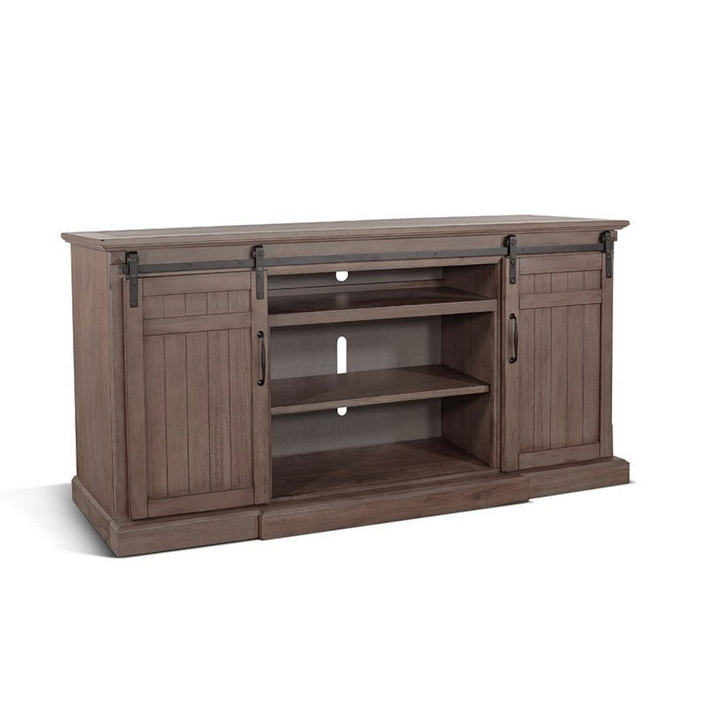 Yael TV Entertainment Console Fireplace Option Barn Doors 78’’ Brown BM325556